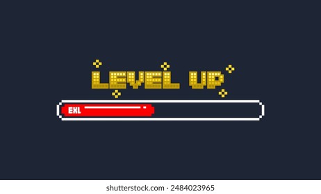 loading bar with the word level up in pixel art style .pixel art .8 bit game.retro game. for game assets in vector illustrations.