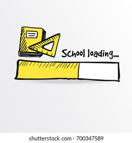 Loading bar with a yellow notebook and ruler. School and education concept, vector illustration sketch.