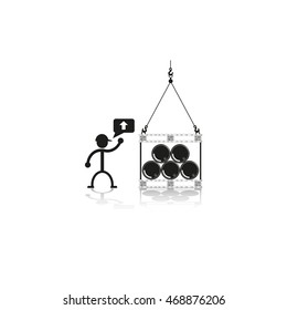 Loading barrels in the supine position by crane. Vector illustration.