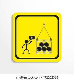 Loading barrels in the supine position by crane. Vector illustration.