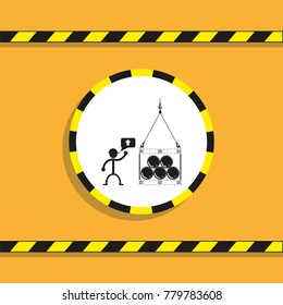 Loading barrels in the supine position by crane. Vector illustration.