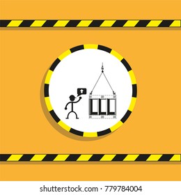 Loading barrels in an upright position by crane. Vector illustration.