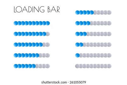 loading bars with blue circles on the white background