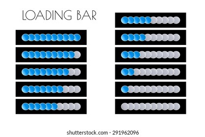 loading bars with blue circles on the black background