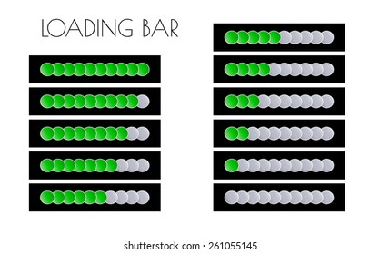 loading bars with green circles on the black background