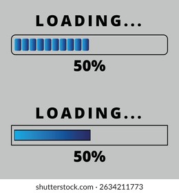 Loading bars on gray background. Loading bar for websites and graphic resources at 50% loaded.