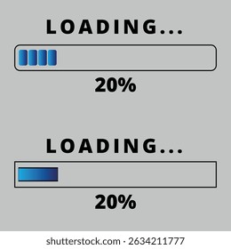 Loading bars on gray background. Loading bar for websites and graphic resources at 20% loaded.