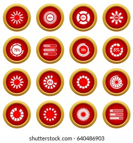 Loading bars and preloaders icon red circle set isolated on white background