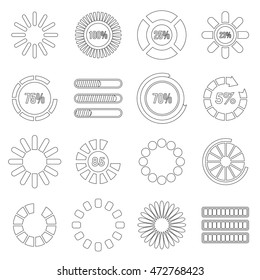 Loading bars and preloaders set in outline style. Progress loading set collection vector illustration