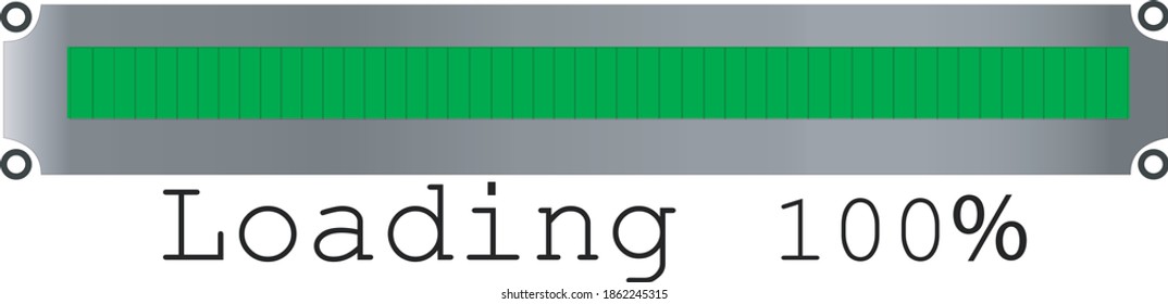Loading bars and spinner with "Loading 100 %" text. Vector abstract symbol for web page design.
