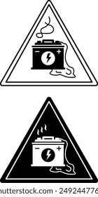 Loading Battery Signs. Black and White Vector Icons. Danger Warning Sign