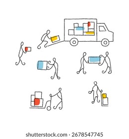 Loading boxes into a truck minimalist vector illustration
