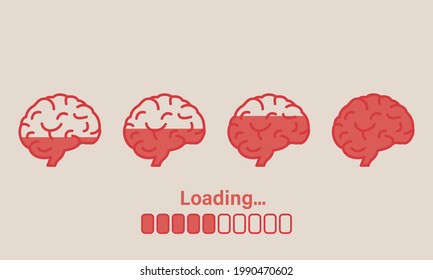 Cargando icono del cerebro. Barra de Sabiduría de Carga de Progreso. Símbolo de impulso cerebral. El conocimiento es poder. Concepto de Idea Creativa, Creatividad, Mente, Pensamiento. Trazo editable. Ilustración vectorial.