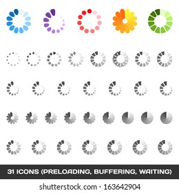 Loading And Buffering Icon Set. Preloaders. Vector