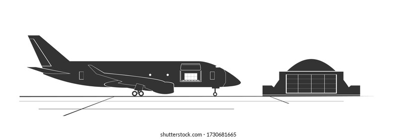 Loading cargo on the plane in airport. Vector illustration