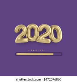 Loading Christmas gold web bar on isolated background. Realistic 3D lettering 2020 in gold color 