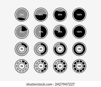 Loading circle bar status progress icon set. Basic flat design downloading with percentage. System software update and upgrade process sign symbol.