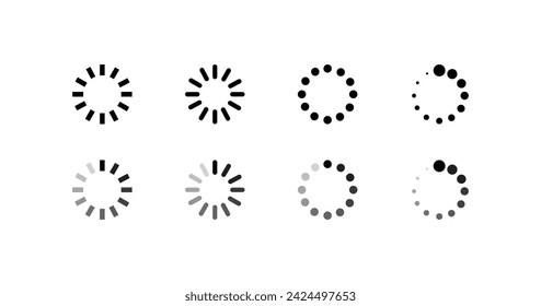Cargando iconos de círculo. Cargando conjunto de iconos. Estilo lineal. Iconos vectoriales