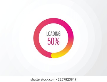 Cargando el porcentaje de círculo 100, 90, 80, 70, 60, 50, 40, 30, 20, actualizando, descarga en la nube, cargando archivos, degradado de color rosa a naranja.