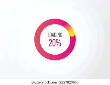 Loading circle percentage 100, 90, 80, 70, 60, 50, 40, 30, 20, updating, cloud download, upload files, pink to orange colour gradient.