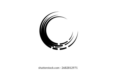 loading circle symbol, black isolated silhouette