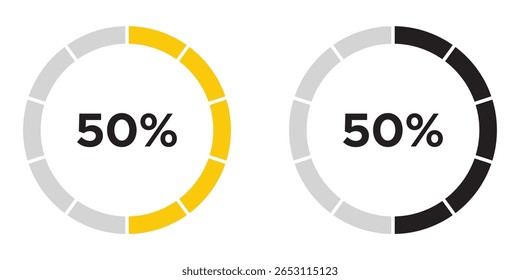Loading circles and progress circles from 0 to 100 percent. loading bar circle. solid and line icon set. vector illustration. eps file.