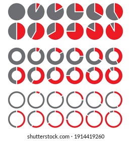 Loading circles red in flat style. Status bar icon. Presentation template. Vector set. Design element. Stock image. EPS 10.