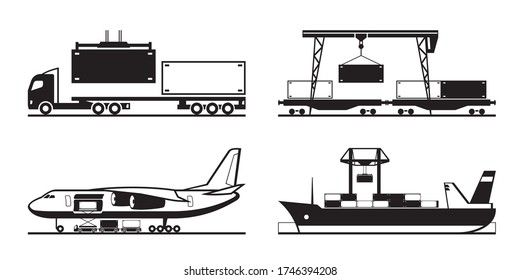 Loading container on cargo terminal - vector illustration