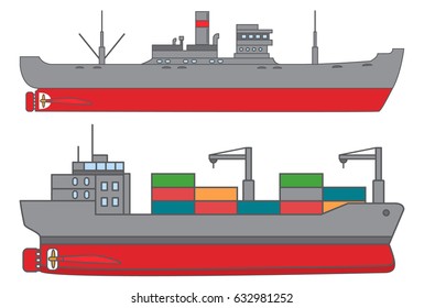 loading of containers on the bulk carrier in flat style a vectorThe freighter with container carrying ship.The ship on delivery of goods.Element of design of the websites, games, 