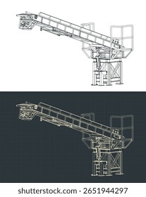 Transportador de carga com ilustrações vetoriais estilizadas de ângulo isométrico ajustável hidraulicamente