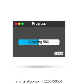 Loading data window with progress bar on white background. Vector stock illustration.