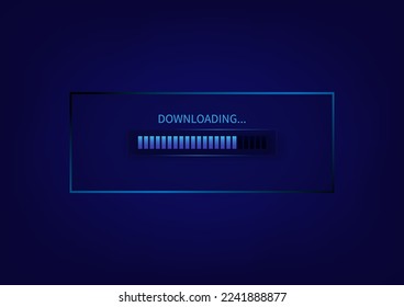 Loading data window with progress bar of file copying on blue background