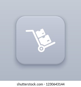 Loading, delivery, Hand truck, handcart, gray vector button with white icon on gray background