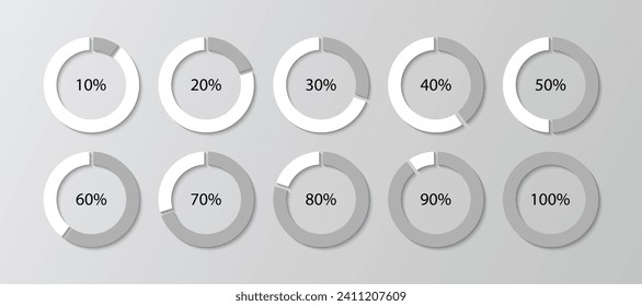 Cargando barra de diagrama. Plantilla de progreso de redondeo gris. Barra circular 100%. Gráfico circular. Esquemas con sectores. Piechart con segmentos y rodajas. Ilustración del vector