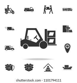 loading equipment with packing box icon. Detailed set of logistic icons. Premium graphic design. One of the collection icons for websites, web design, mobile app on white background