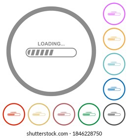 Loading flat color icons in round outlines on white background