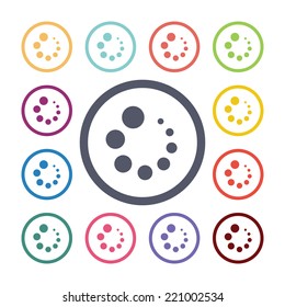 loading flat icons set. Open round colorful buttons. Vector 