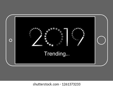 Loading font 2019 on Smartphone, Design concept Trending for new year 2019, Black and white vectors