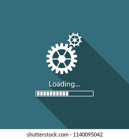 Loading and gear icon isolated with long shadow. Progress bar icon. System software update. Loading process symbol. Flat design. Vector Illustration