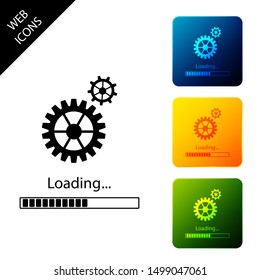 Loading and gear icon isolated. Progress bar icon. System software update. Loading process symbol. Set icons colorful square buttons. Vector Illustration