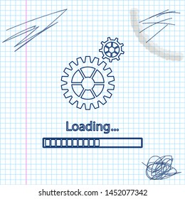 Loading and gear line sketch icon isolated on white background. Progress bar icon. System software update. Loading process symbol. Vector Illustration