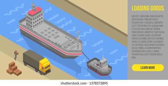 Loading goods concept banner. Isometric illustration of loading goods vector concept banner for web design
