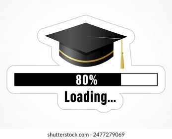 Loading Graduation, sticker class of 2024 with black academic cap. Congratulations graduates template for congratulations booth or photo frame design. Vector illustration