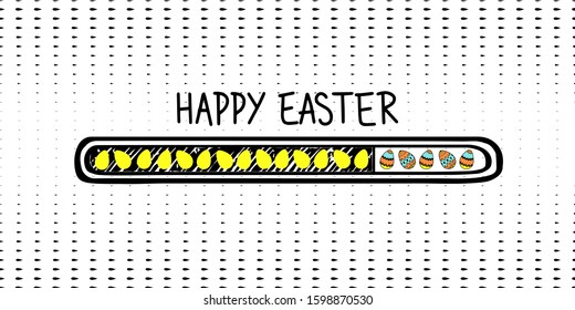 Loading horizontal website banner Easter Loading and decorated eggs in pop art cartoon sketch style isolated on white background. Vector illustration for t-shirt design, poster, greeting card, print.