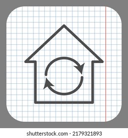 Loading, house simple vector, icon. Flat design. On graph paper. Grey background.ai