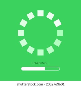Loading icon. Circle made of squares on green background. Load bar icon. Buffering loader. Download or Upload. Vector illustration