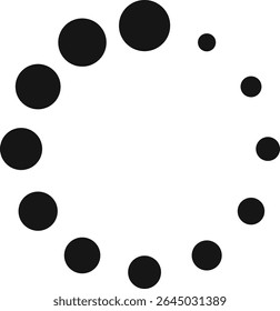 Ícone de carregamento com doze pontos pretos dispostos em um padrão circular, representando visualmente o processamento ou o buffer. Ideal para ilustrar o progresso em interfaces digitais