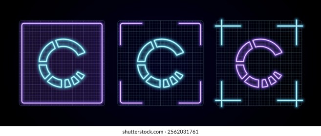 Loading icon illustration, cyber neon visual, glowing border grid vector.