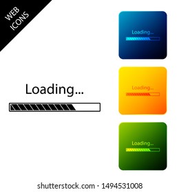 Loading icon isolated. Progress bar icon. Set icons colorful square buttons. Vector Illustration