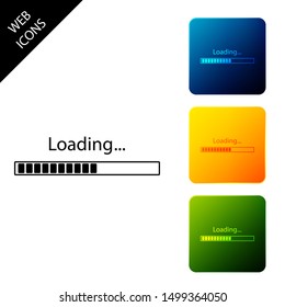 Loading icon isolated. Progress bar icon. Set icons colorful square buttons. Vector Illustration